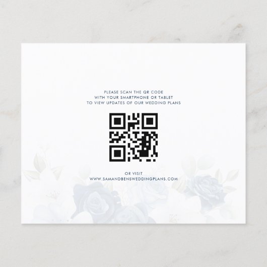 Dusty Blue Floral QR Code Wedding Save the Date (Rückseite)