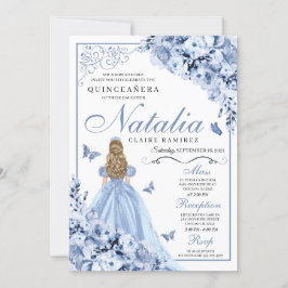 Dusty Blue Floral Quinceanera Birthday Einladung