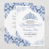 Dusty Blue Floral Quinceanera Birthday Einladung (Vorne/Hinten)