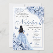 Dusty Blue Floral Quinceanera Birthday Einladung (Vorderseite)