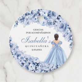 Dusty Blue Floral Quinceanera Circle Favor Tags Geschenkanhänger