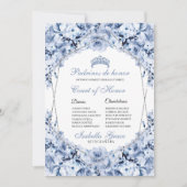 Dusty Blue Floral Quinceanera Court of Honor Einladung (Vorderseite)