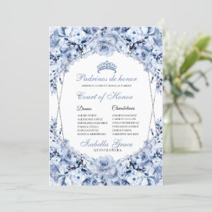Dusty Blue Floral Quinceanera Court of Honor Einladung