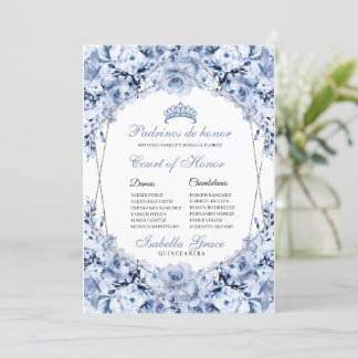 Dusty Blue Floral Quinceanera Court of Honor Einladung