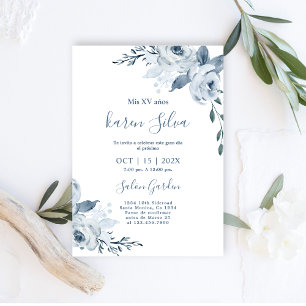 Dusty Blue Floral Quinceanera Einladung