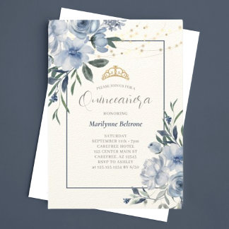 Dusty Blue Floral Quinceañera Einladung