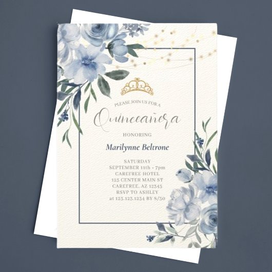 Dusty Blue Floral Quinceañera Einladung
