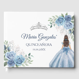 Dusty Blue Floral Quinceañera Gästebuch