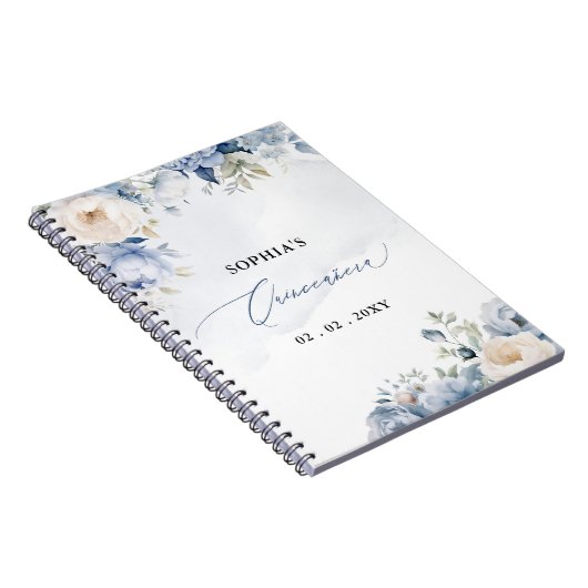 Dusty Blue Floral Quinceañera Gästebuch Notizblock (Rechte Seite)