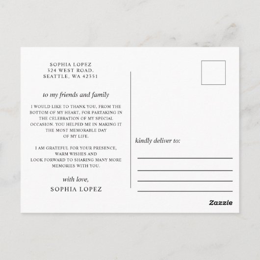 Dusty Blue Floral Quinceañera Vielen Dank Postkarte (Rückseite)