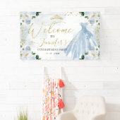 Dusty Blue Floral Quinceanera Willkommen Banner (Insitu)