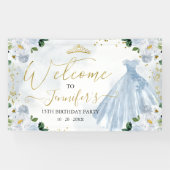 Dusty Blue Floral Quinceanera Willkommen Banner (Horizontal)