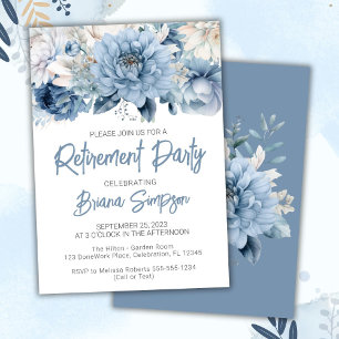 Dusty Blue Floral Retirement Party Einladung