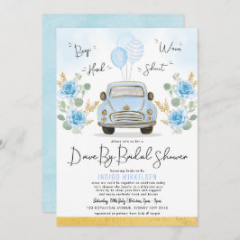 Dusty Blue Floral Retro Auto mit Brautparty Einladung