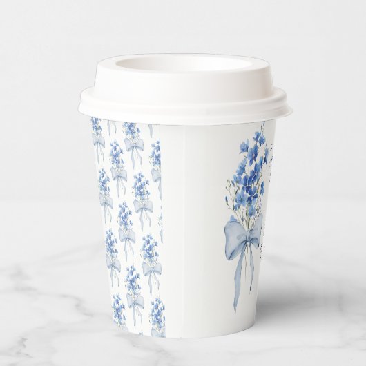Dusty Blue Floral Ribbon Bow Brautparty Party Pappbecher (Rechts)