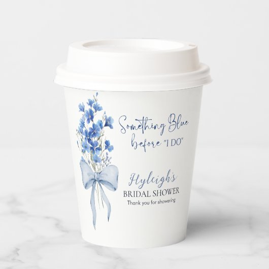 Dusty Blue Floral Ribbon Bow Brautparty Party Pappbecher (Vorderseite)