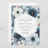 Dusty Blue Floral Romance Wedding Einladung (Vorne/Hinten)