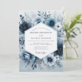 Dusty Blue Floral Romance Wedding Einladung (Stehend Vorderseite)