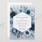 Dusty Blue Floral Romance Wedding Einladung (Vorne/Hinten)