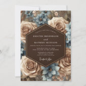 Dusty Blue Floral Romantic Wedding Einladung (Vorderseite)