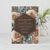Dusty Blue Floral Romantic Wedding Einladung (Stehend Vorderseite)