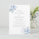 *~* Dusty Blue Floral Rose AR15 WEDDING RSVP + In Einladung (Stehend Vorderseite)