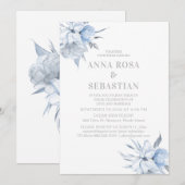 *~* Dusty Blue Floral Rose AR15 WEDDING RSVP + In Einladung (Vorne/Hinten)