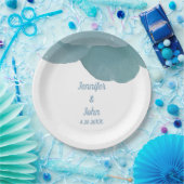 Dusty Blue Floral Rose Elegante Trendy Wedding Pappteller (Party)