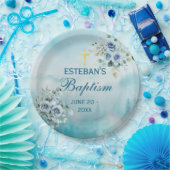 Dusty Blue Floral Rose Pappteller (Party)