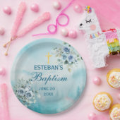 Dusty Blue Floral Rose Pappteller (Party)