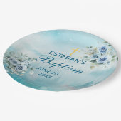 Dusty Blue Floral Rose Pappteller (Schrägansicht)