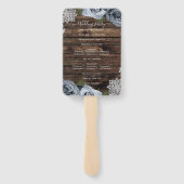 Dusty Blue Floral Rose Rustic Wood Lace Wedding Fächer (Rückseite)