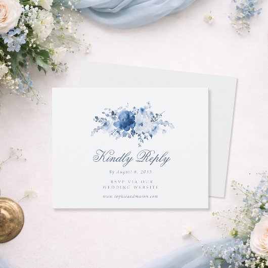 Dusty Blue Floral RSVP Card Karte