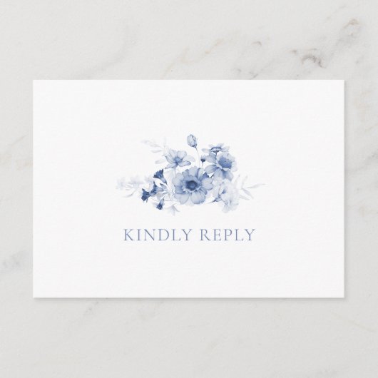 Dusty Blue Floral RSVP Card with QR Code Begleitkarte (Vorderseite)