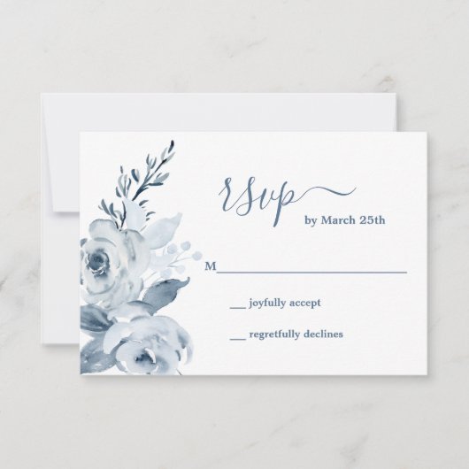 Dusty Blue Floral RSVP-Karte RSVP Karte (Vorderseite)
