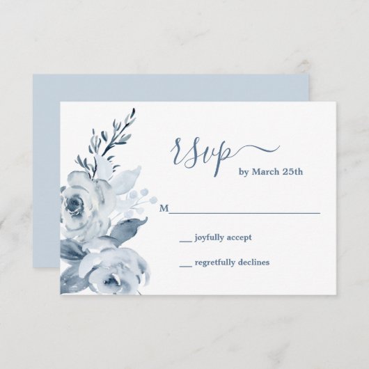 Dusty Blue Floral RSVP-Karte RSVP Karte (Vorne/Hinten)