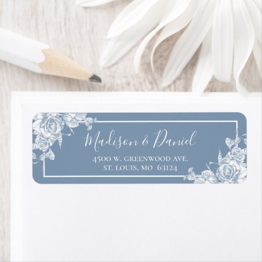Dusty Blue Floral Rücksendeadresse (Insitu)