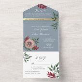 Dusty Blue Floral Rustic All-in-One Einladung (Innen Boden)