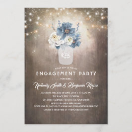 Dusty Blue Floral Rustic Country Engagement Party Einladung