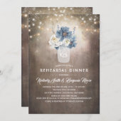 Dusty Blue Floral Rustic Country Probe Dinner Einladung (Vorne/Hinten)
