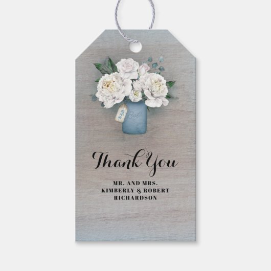 Dusty Blue Floral Rustic Country Wedding Geschenkanhänger (Vorderseite)