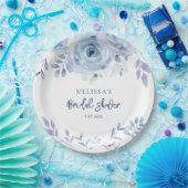 Dusty Blue Floral Rustic Script Brautparty Pappteller (Party)