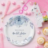 Dusty Blue Floral Rustic Script Brautparty Pappteller (Party)