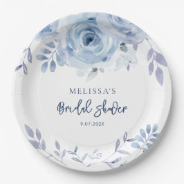Dusty Blue Floral Rustic Script Brautparty Pappteller