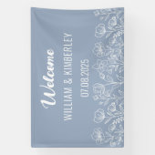 Dusty Blue Floral Rustic Simple Modern Wedding Banner (Vertikal)