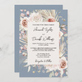 Dusty Blue Floral Rustic Wedding Einladung (Vorne/Hinten)