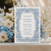Dusty Blue Floral Rustic Wedding Einladung