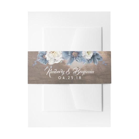 Dusty Blue Floral Rustic Wedding Einladungsbanderole (Vorderseite Beispiel)