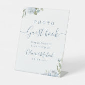 Dusty Blue floral rustic Wedding Foto Gästebuch Sockelschild (Vorderseite)