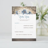Dusty Blue Floral Rustic Wedding RSVP (Stehend Vorderseite)